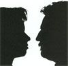 Silhouetten von zwei sich gegenüberstehenden Gesichtern auf weißem Hintergrund.