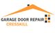 Garage Door Repair Cresskill logo with an orange roof design and black, orange squares.