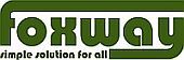 Logo mit Schriftzug "foxway" und Slogan "simple solution for all" in grüner Farbe.