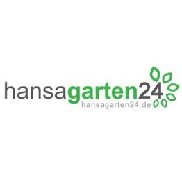 Logo von hansagarten24 mit grünem Text und sechs Blättern neben der Zahl 24.