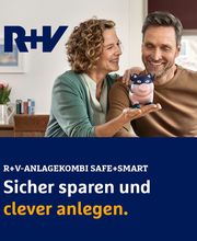 Ein lächelndes Paar hält ein Sparschwein, dazu Text: "Sicher sparen und clever anlegen."
