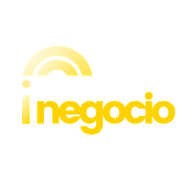 Logo con la palabra "negocio" en amarillo y un semicírculo en el fondo.