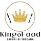 Logo di KingoFood con corona, forchetta e coltello. Testo: Sapori di Toscana.