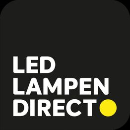 Zwart logo met witte tekst "LED LAMPEN DIRECT" en een gele stip in de rechterbenedenhoek.