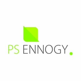 Logo mit grünem Quadrat und Text "PS ENNOGY" in Grau und Grün.