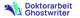 Logo mit einem offenen Buch und Text: "Doktorarbeit Ghostwriter" in blau und grün.
