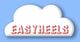 Wort "EASYHEELS" in roten Buchstaben auf einer weißen Wolke vor blauem Hintergrund.