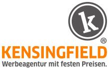 Logo von Kensingfield, weißer Kreis mit "k", Firmenname und Slogan darunter.