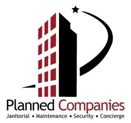 Logo of Planned Companies featuring a stylized building and services listed below.