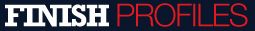 Tekstafbeelding: "FINISH PROFILES" in witte en rode letters op een donkerblauwe achtergrond.