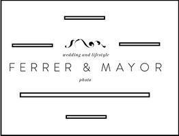 Texto elegante "FERRER & MAYOR" con líneas decorativas.