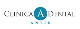 Logo de "Clínica Dental Antin" con letra "A" grande en un círculo azul.