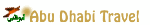 Logo mit einem fliegenden Vogel und der Aufschrift "Abu Dhabi Travel" in Englisch und Arabisch.