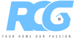 Blue RCG logo with a tiny house graphic and text: "Your home our passion."