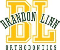 Logo with letters "BL", "Brandon Linn Orthodontics" in yellow and green text.