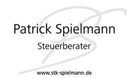 Patrick Spielmann, Steuerberater, www.stk-spielmann.de. Hintergrund mit geschwungenem Logo.