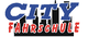 Logo der "City Fahrschule" mit blauer Schrift und rotem Text vor einer Skyline.