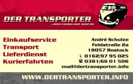 Werbegrafik für Der Transporter mit Serviceangeboten und Kontaktdaten.
