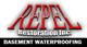 Repel Restoration Inc. logo with "BASEMENT WATERPROOFING" in bold black and white text.