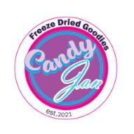 Logo of "Candy Jan," freeze-dried goodies, established 2021, purple and pink colors.