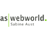 Logo mit der Aufschrift "as webworld" und "Sabine Aust" in schlichter Schrift auf weißem Hintergrund.