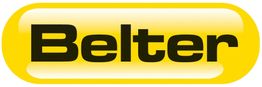 Gelbes Logo mit schwarzem Text "Belter" in einer ovalen Form.