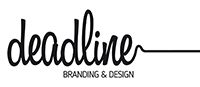 Logo mit Schriftzug „deadline“ und darunter „Branding & Design“ in schwarzer Schrift auf weißem Grund.