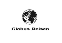 Schwarz-weißes Logo, zeigt einen Globus über dem Schriftzug "Globus Reisen".