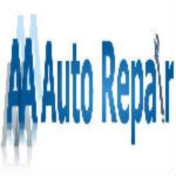 Blue "AA Auto Repair" text with a blurred effect on a white background.
