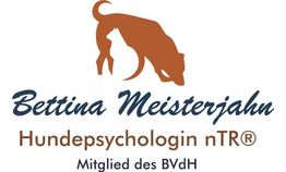 Logo mit Hund und Katze, Text: Bettina Meisterjahn, Hundepsychologin nTR®, Mitglied des BVdH.