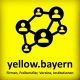 Gelber Hintergrund mit Netzwerk-Icon und Text: "yellow.bayern, Firmen, Freiberufler, Vereine, Institutionen".
