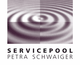 Logo mit Wasserwellen und Text: "SERVICEPOOL PETRA SCHWAIGER".