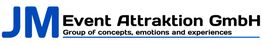 Logo der JM Event Attraktion GmbH mit Slogan in Englisch darunter.