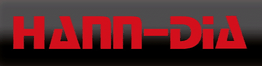 Roter Text "HANN-DIA" auf schwarzem Hintergrund, modernes Design.