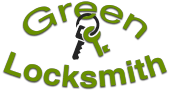 Logo with "Green Locksmith" text and a key illustration.