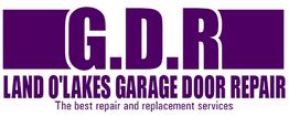 G.D.R logo for Land O'Lakes Garage Door Repair, featuring repair and replacement services.