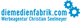 Logo: "diemedienfabrik.com" in Blau mit zwei Zahnrädern, Text "Werbeagentur Christian Seelmeyer".
