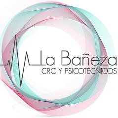 Logotipo de La Bañeza CRC y Psicotécnicos con diseño circular abstracto en tonos pastel.