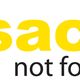 Logo van Sacha met gele tekst en slogan "not for basics" in zwart.
