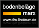 Bodenbeläge Marx Logo mit Website-URL www.dlw-linoleum.de in weiß auf schwarzem Hintergrund.