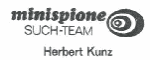 Logo mit Text: "minispione SUCH-TEAM" und Name "Herbert Kunz" darunter. Ovales Symbol rechts.