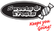 Logo met tekst "Sweets & Treats" en een getekend snoepje in zwart en wit.