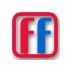 Logo mit zwei F-Buchstaben, rotes F links und blaues F rechts, von einem roten Quadrat umrahmt.