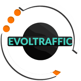 Logo de Evoltraffic con círculos naranjas y diseño circular minimalista.