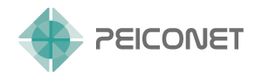 Logo mit einem aquafarbenen geometrischen Muster links und dem Text "PEICONET" rechts.
