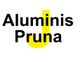 Texto "Aluminis Pruna" con "J" amarilla de fondo en el centro. Fondo blanco.
