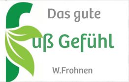 Logo mit grünem Blatt und Text: "Das gute Fuß Gefühl. W. Frohnen".