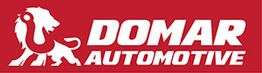 Red and white logo of Domar Automotive featuring a stylized lion.