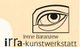 Logo mit stilisiertem Auge und Text: "Irene Baranzew irra-kunstwerkstatt".