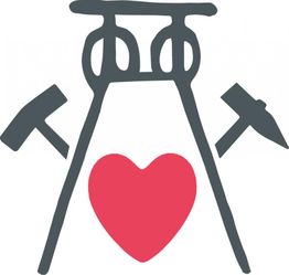Schlägel und Eisen, über Herz abgebildet, in einem kräftigen, stilisierten Design.
